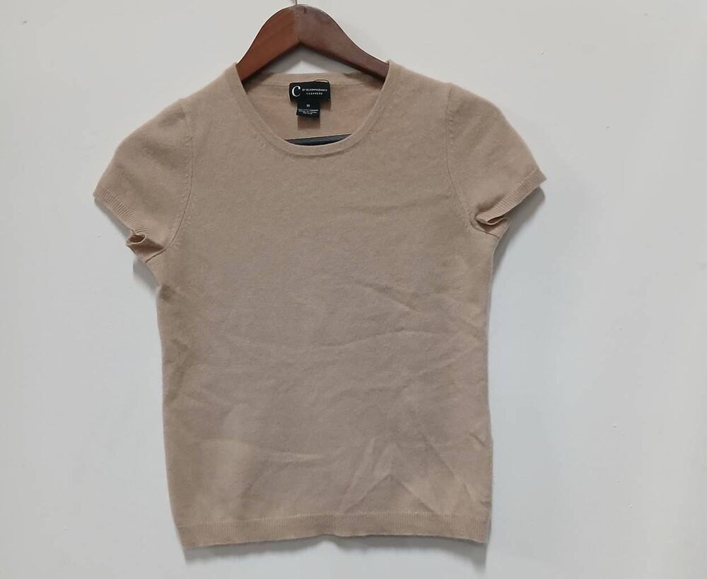 Bloomingdale's womens medium 100% 2 ply cashmere sweater tan shortsleeve